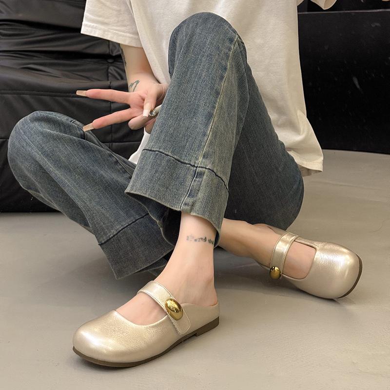 Cowhide version with skirt, one-pedal lazy shoes, bag head and half slippers, women's summer outer wear new models