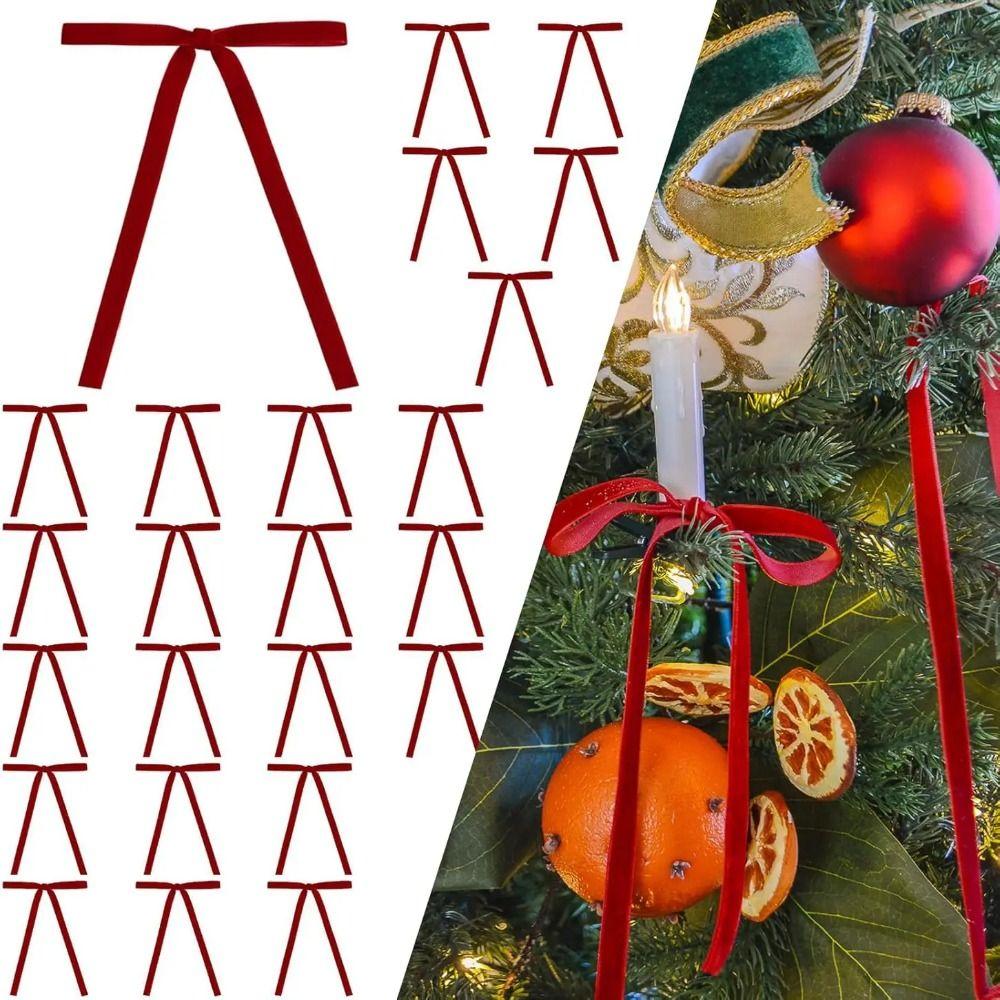 24Pcs Cable Tie Christmas Tree Bows Velvet Material Christmas Gift Bow Tie  Tree Wreaths