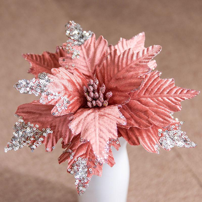 25 cm Pailletten-Flanell, handgefertigte Weihnachtsblumen, Gold, Silber, Grau, Rosa, Weiß, künstliche Weihnachtsblumen, Weihnachtsbaum, dekorative Blumen