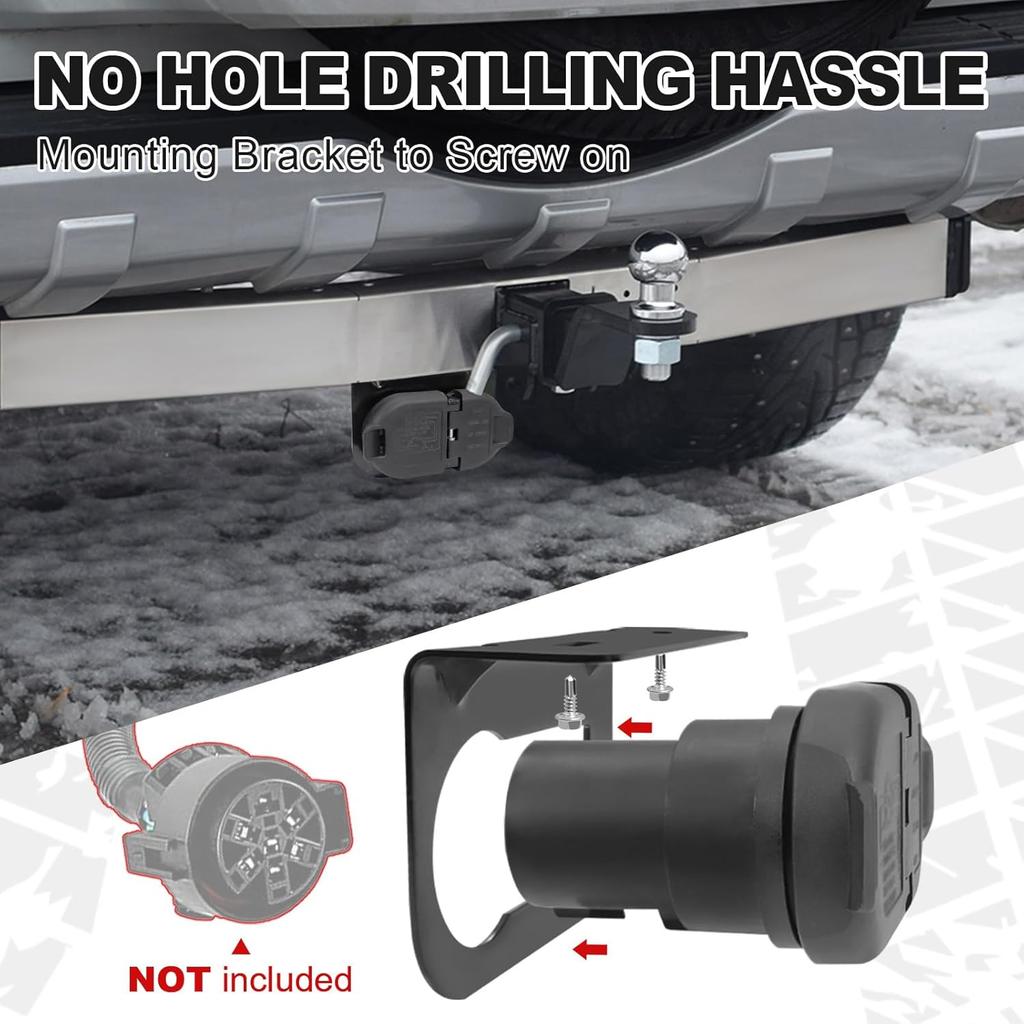 Premium 7 And 4 Pin Trailer Connector, 7 Blade Round Trailer Socket And 4 Way Flat Adapter With Bracket, Truck Plug For Towing Pickup SUV RV Camper