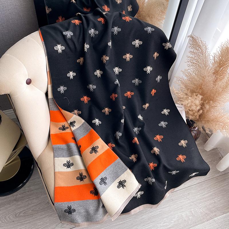 Scarf Women'S Winter High-Grade Imitation Cashmere Double-Sided Butterfly Printing Warm Temperament Air-Conditioned Room Shawl Scarf
