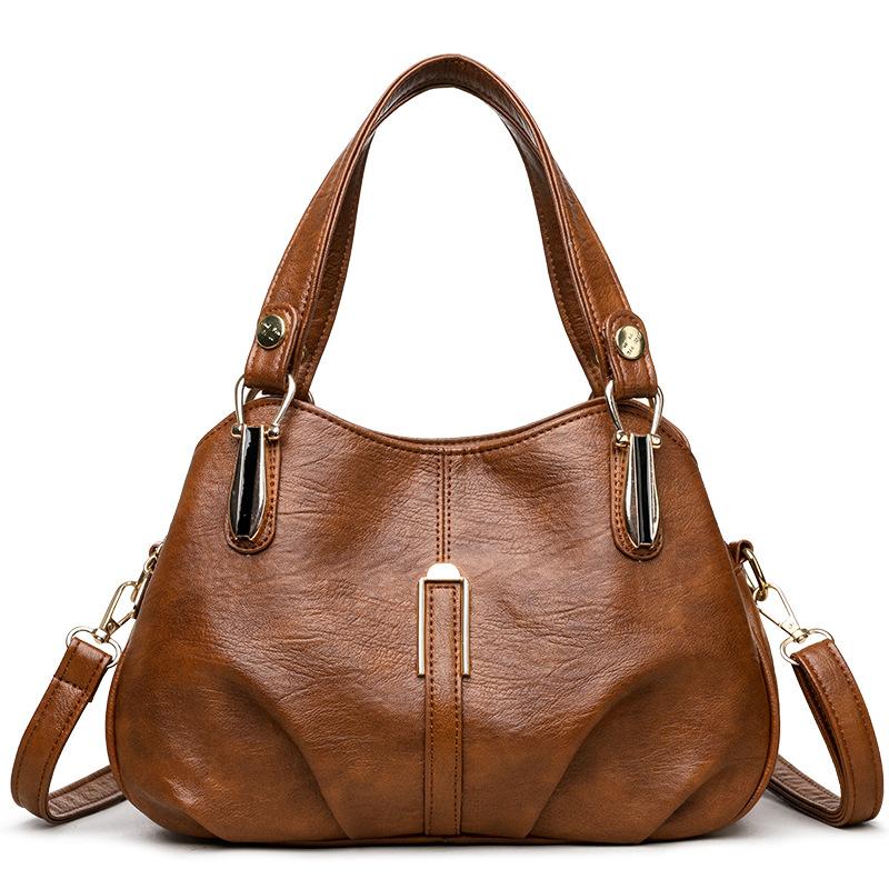 Vintage Soft Leather Handbag Women's Commuter Multi-Layer Large Capacity Shoulder Crossbody Bag