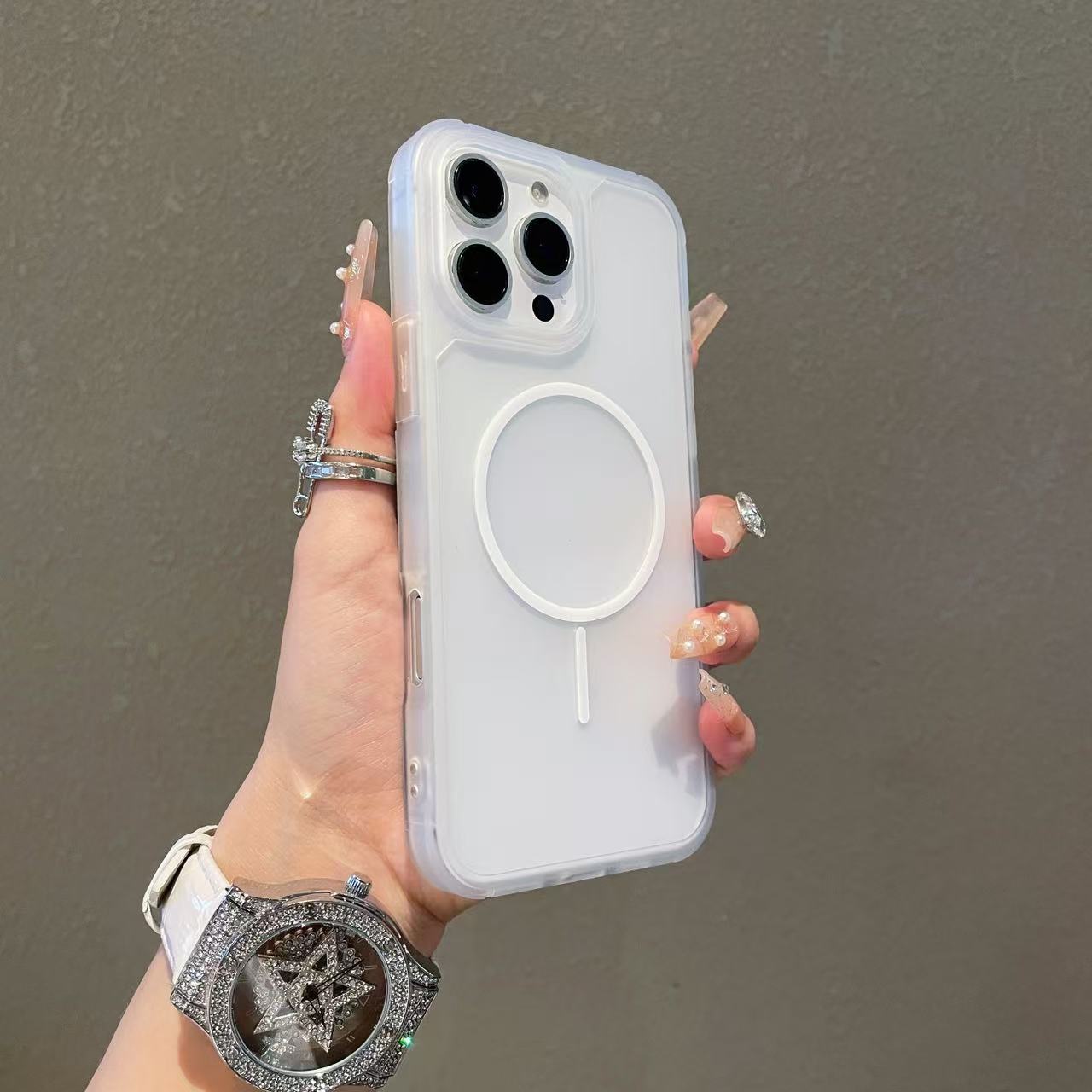 

Роскошный матовый прозрачный противоударный защитный чехол для iPhone 16 15 14 13 12 11 Pro Max Plus Магнитный чехол для беспроводной зарядки Magsafe For iPhone12