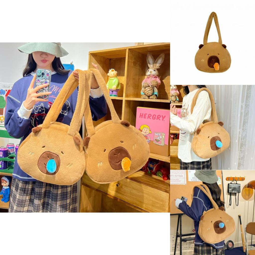 Cartoon Capybara Plush Backpack With Ample Storage For Students And Daily Use