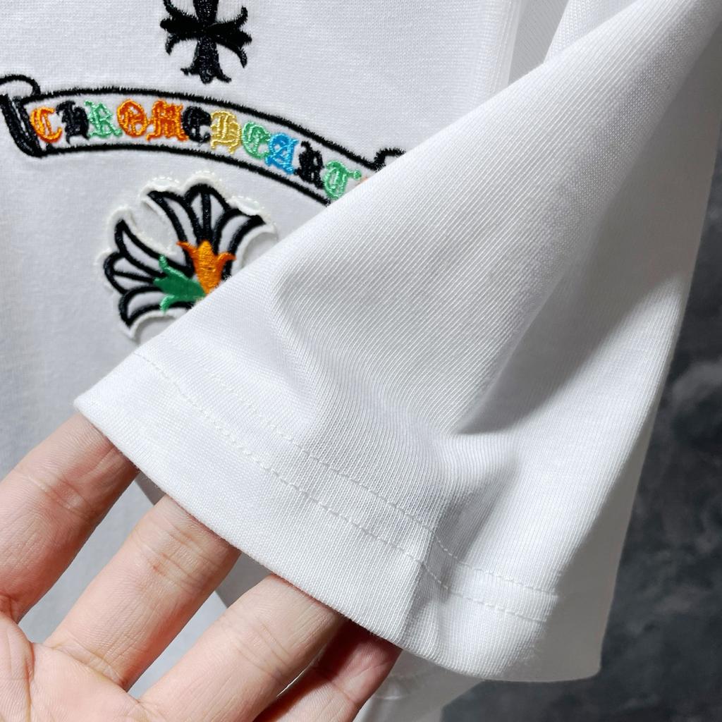 8719 CHROME HEARTS 2025 Verano Nueva Camiseta de Algodón de Alta Calidad con Cuello Redondo Suelta de Talla Grande para Hombre y Mujer Camiseta para Pareja