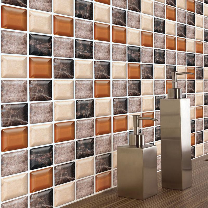 6PCS 3D Mosaic Waterproof Bathroom Kitchen Decoration PVC Tiles Decal Sticker