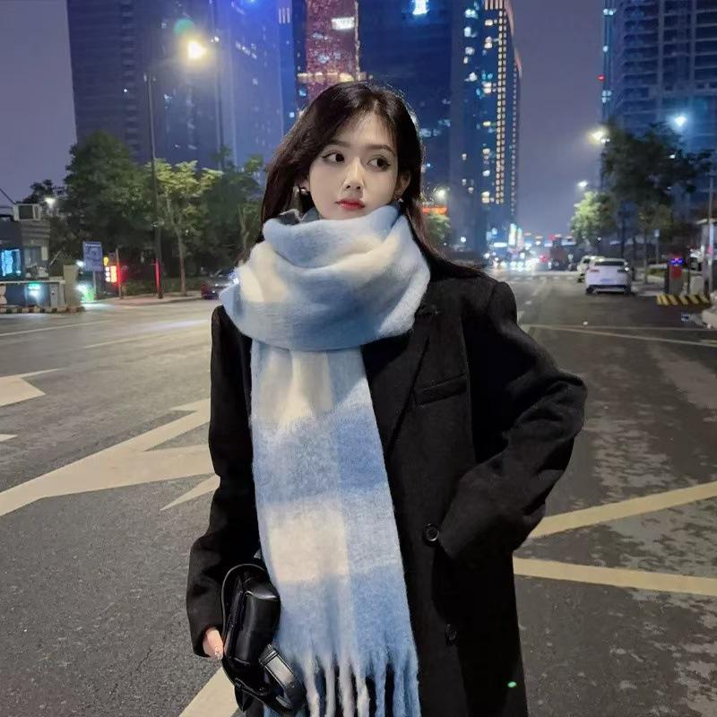 Korean Style Women's Winter Mohair Scarf - Versatile Khaki Plush Neck Warmer