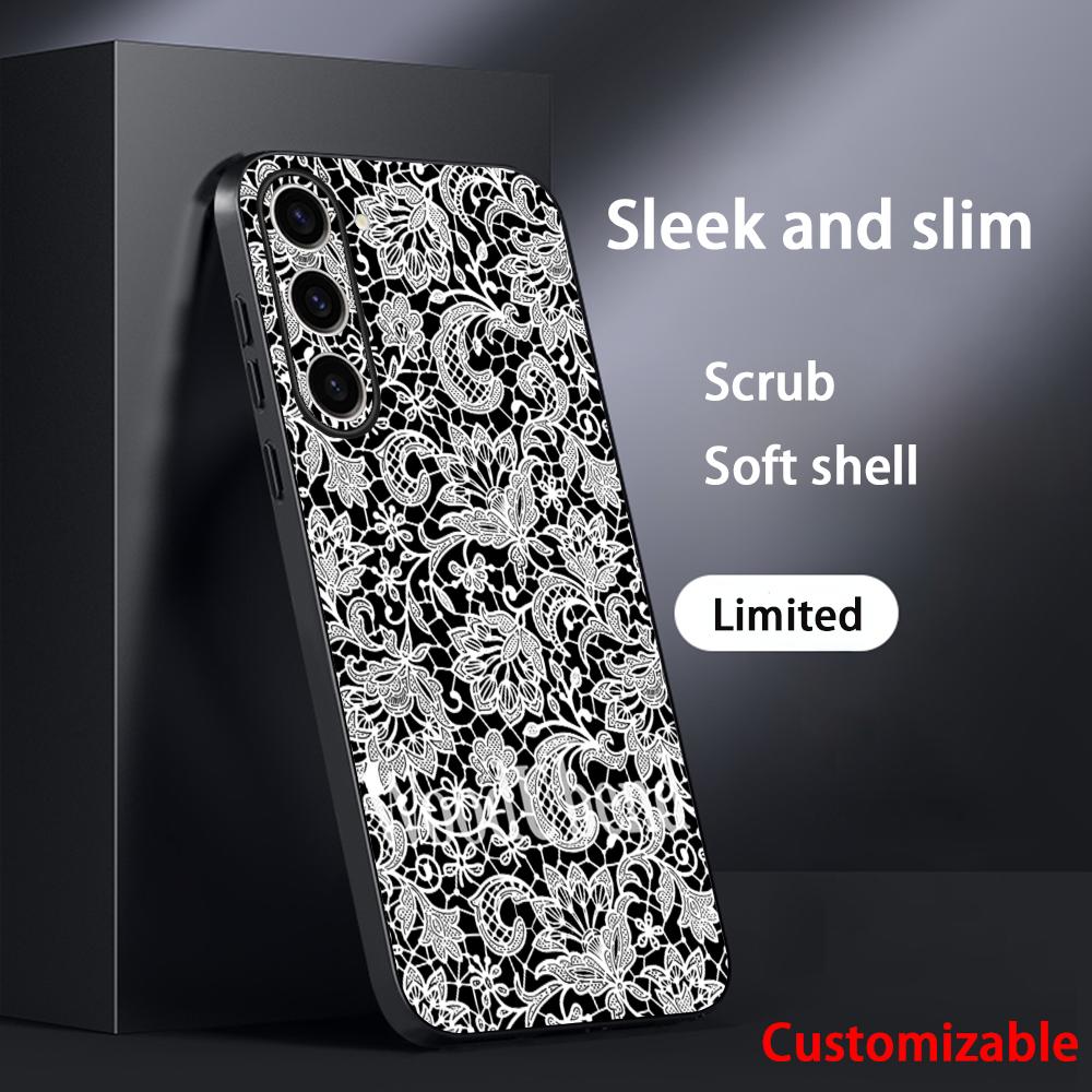 Lace print Black art pattern design Phone Case For Samsung Galaxy S26 S25 S24 S23 S22 S21 Plus Ultra Note20 Soft Black