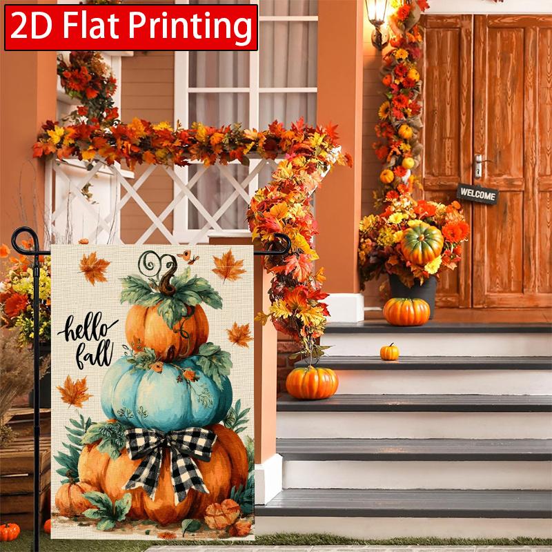 2D Flat, 2D Flat Thanksgiving Welcome Autumn Pumpkin Garden Flag_1 (5)- Outdoor Garden Flag Double-sided Home Decoration Courtyard Decoration Outdoor
