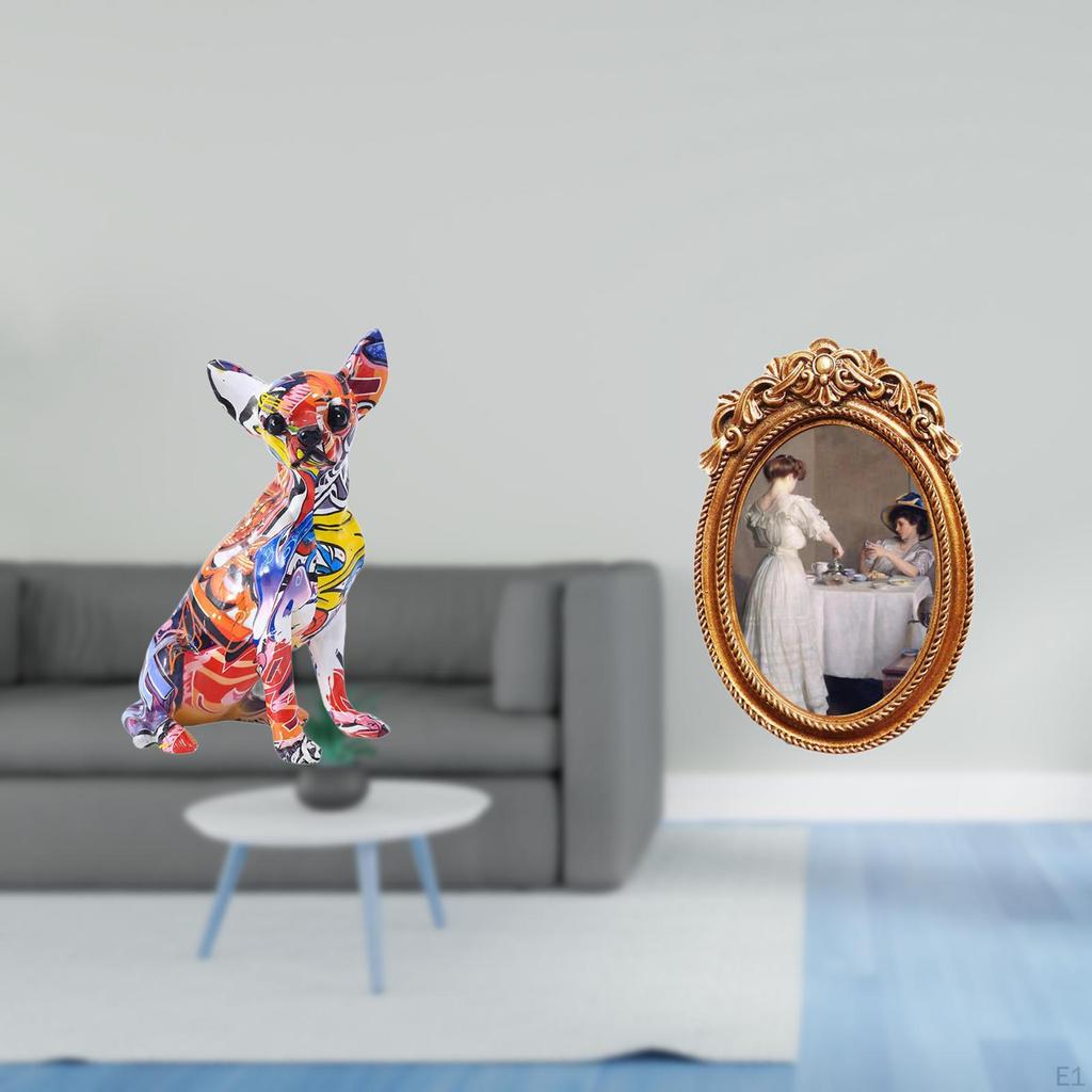 Vivid Puppy Figurine Multicolor Resin Animal Ornament with Decorative Tabletop Photo Frame Display