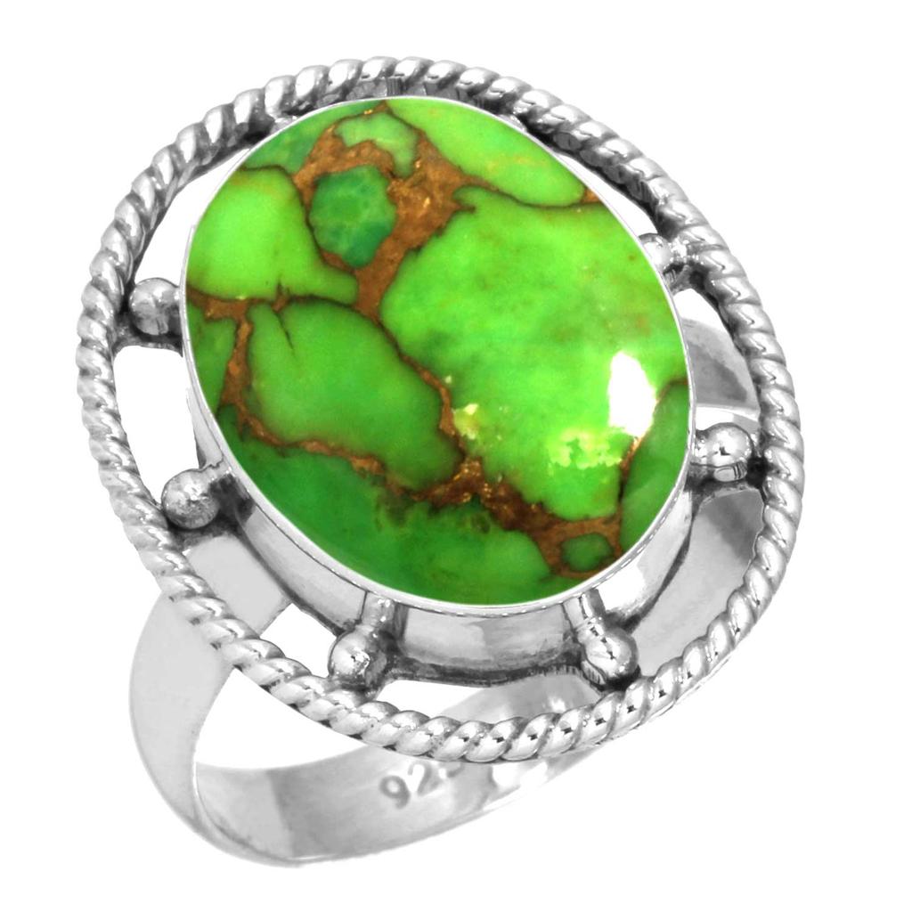 925 Sterling Silver Ring Women Gemstone Handmade Jewelry Halloween Gift Blue Green Purple Copper Turquoise Pearl Lapis Mother Of Pearl Victorian