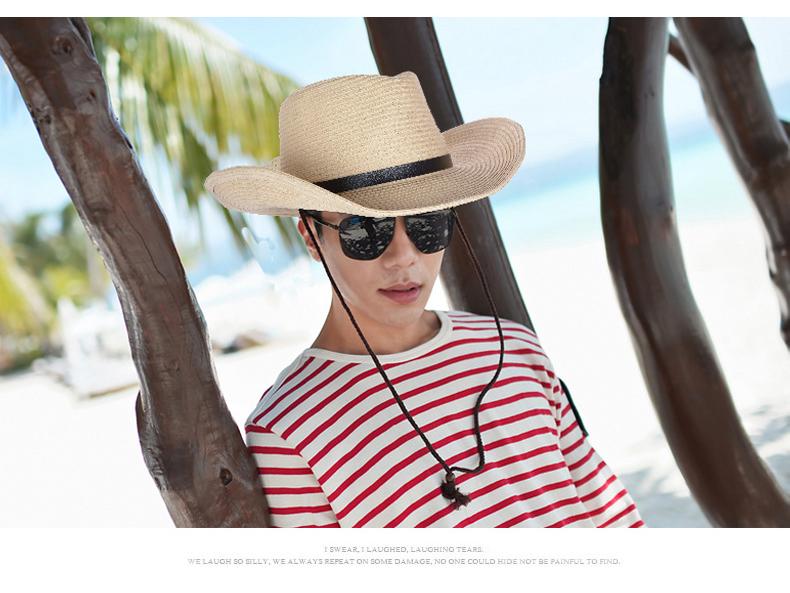 Men's Trendy Wide Brim Denim & Straw Foldable Sun Hat for Outdoor Travel