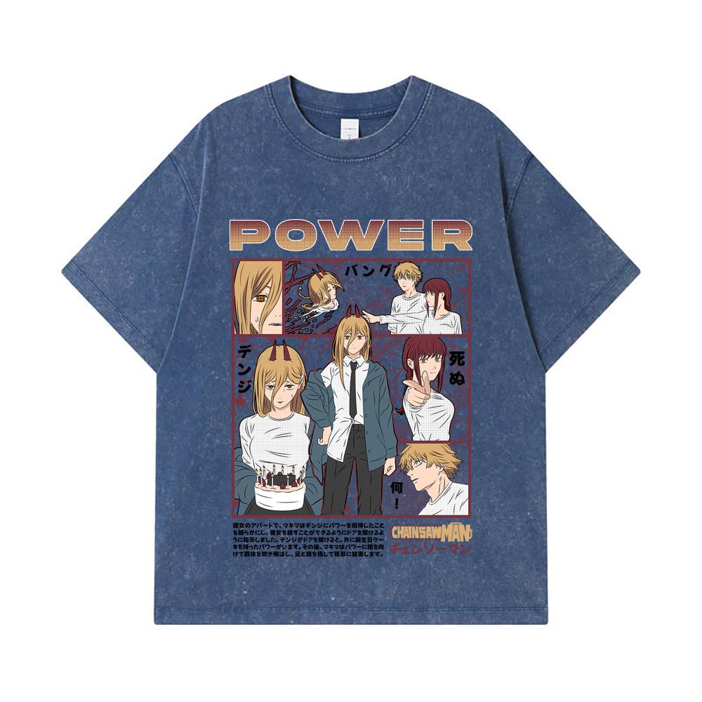 275 GSM Gewaschene T-Shirts 100% Baumwolle Chainsaw Man V1 Power Print Unisex Schweres Baumwoll-T-Shirt
