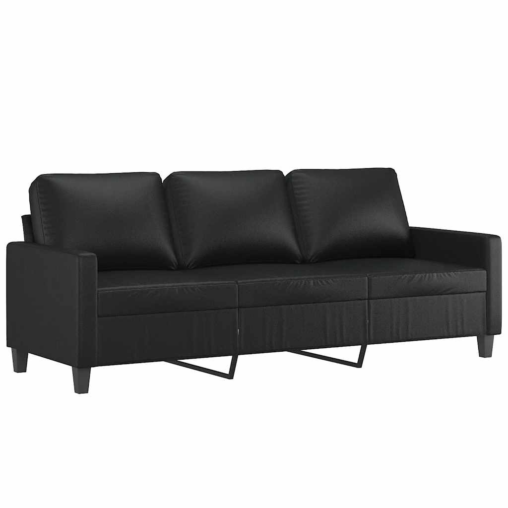 Vidaxl 3-Osobowa Sofa Z Podnóżkiem, Czarna, 180 Cm, Sztuczna Skóra