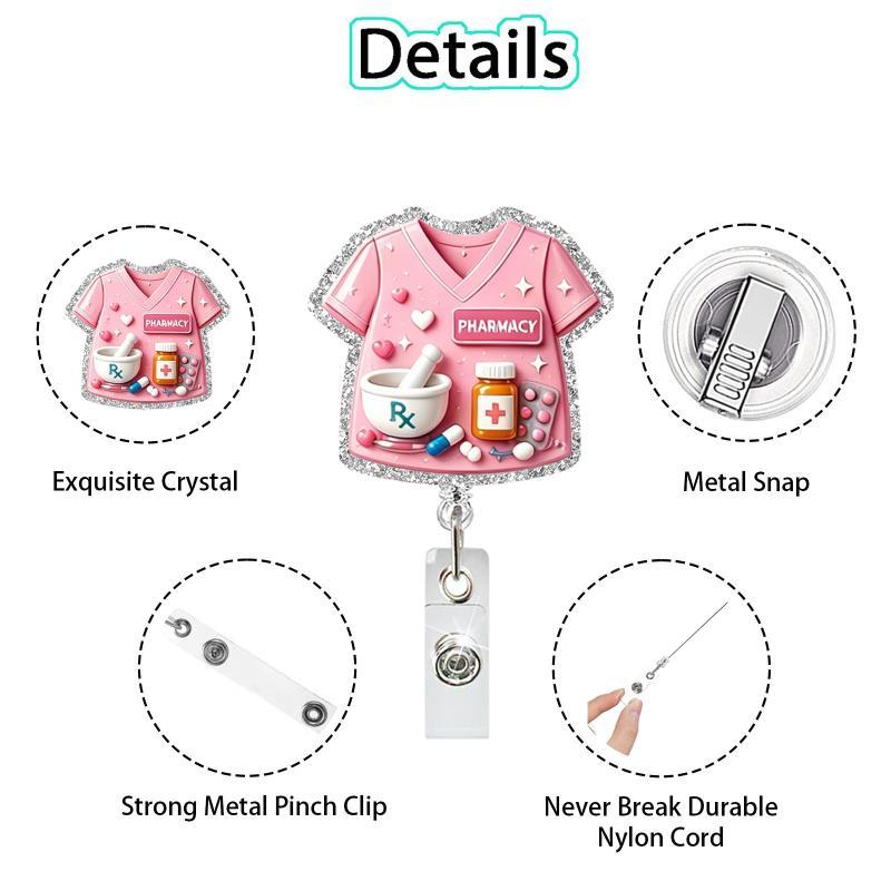 Shiny Glitter Nurse Badge Reel Rotatable Retractable Clip Durable ID Card Holder for Travel Outdoor Work School Identification