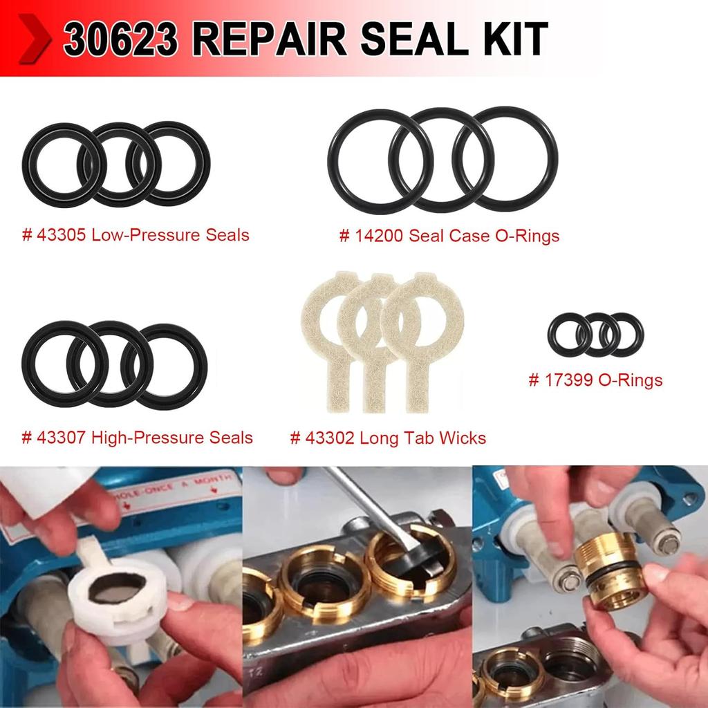 30623 Seal Kit, Pump Washer Seals Kit Fits for Cat Pump 30 31 34 310 340 350 Model (5 Frame Plunger Pump), Pack of 3