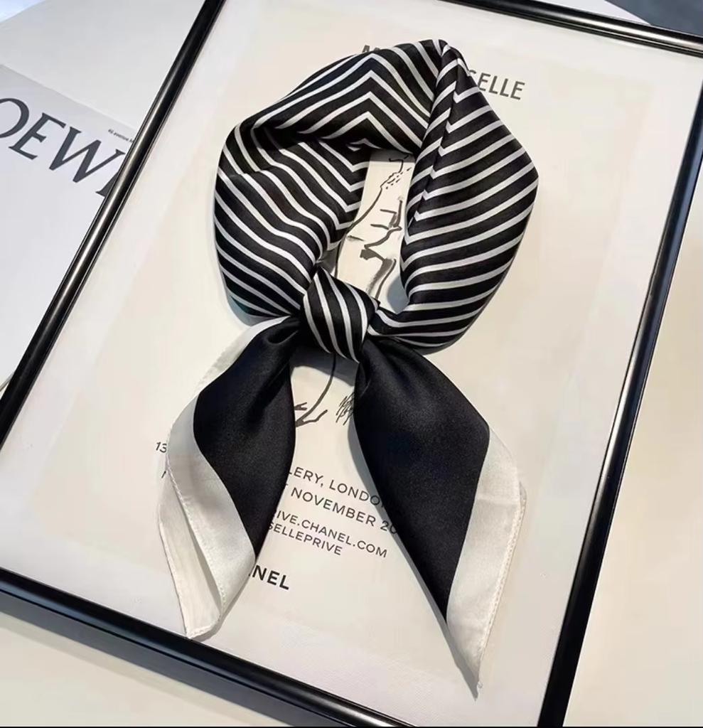 27.5" Striped Women Square Scarf Thin Soft Satin Silk Feeling Small Shawl Boho Sunscreen Headscarf For Women