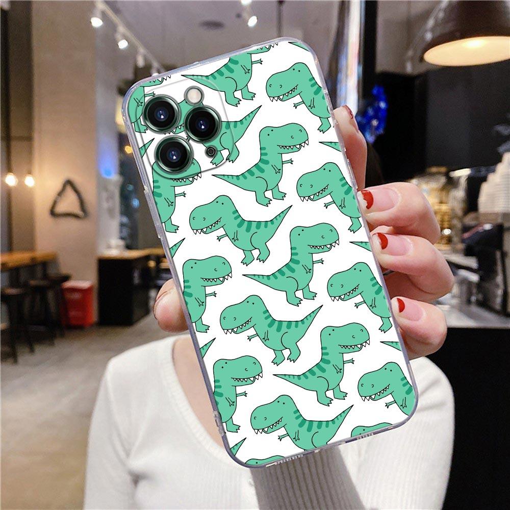 Transparent Phone Case For Apple iPhone 12 11 13 Pro Max Mini XS X XR 7 8 Plus SE 2020 Cases Cover Cute Cartoon Dinosaur Animal