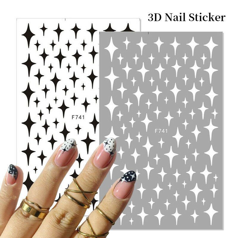Black White Red Nail Art Manicure DIY Love Heart 3D Nail Stickers Design Decals
