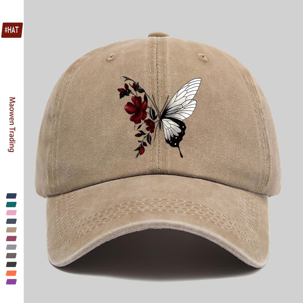 pc Butterfly And Floral Pattern Printed Baseball Cap Home Leisure Decor Papa Hat Truck Driver Sun Hat Washable Adjustable He