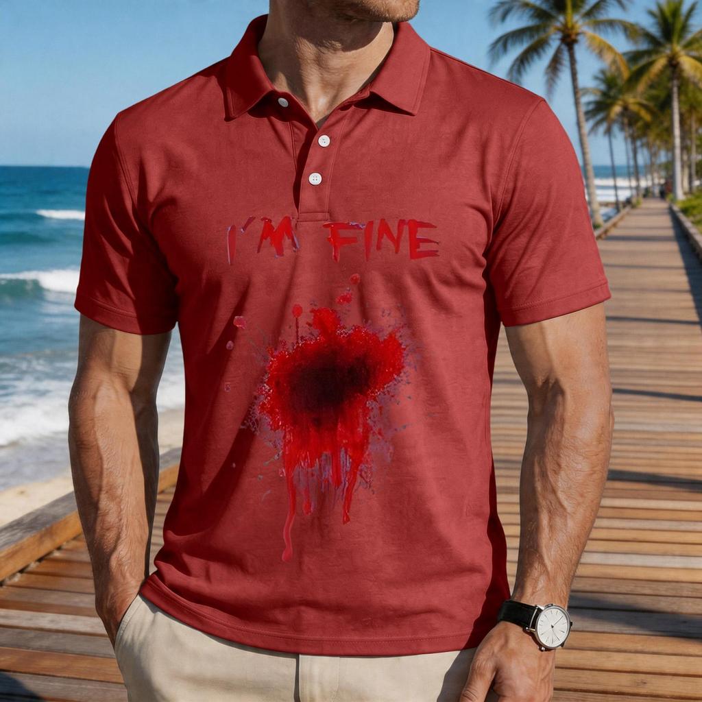 Men's Casual Short Sleeve Polo Shirt Loose Fit Halloween Themed Graphic Print Comfortable Lightweight Top