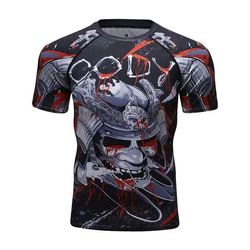 Nouveau Homme Manches Courtes Sport Chemise Homme Séchage Rapide MMA T-shirts Collants de Compression Homme Impressions 3D T-shirts Tops Salles de Sport Musculation Rashguard