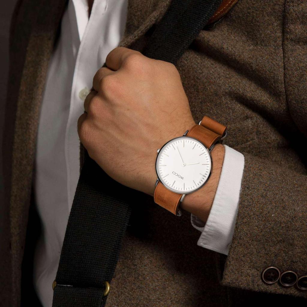 WOCCI Genuine Zulu Leather Watch Replacement Watch Vintage Leather Watch Bronze Brown Strap, 20mm, Band, Band,