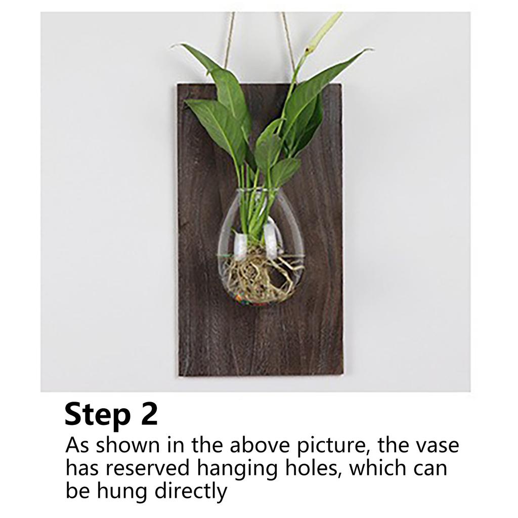 2pcs Wall Hanging Glass Vases with Wood Board Real Wood Decor for Hydroponic Plants