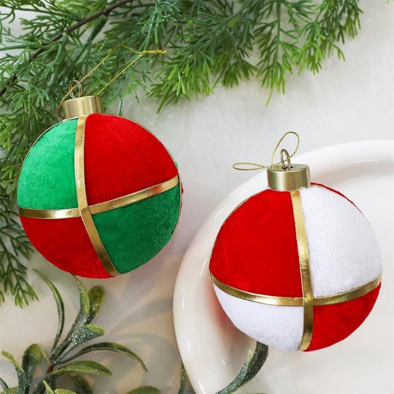 Round Soft Fabric Holiday Ornament with Ribbon Accent and Display Cord for Party Photos, Entryways and Seasonal Displays