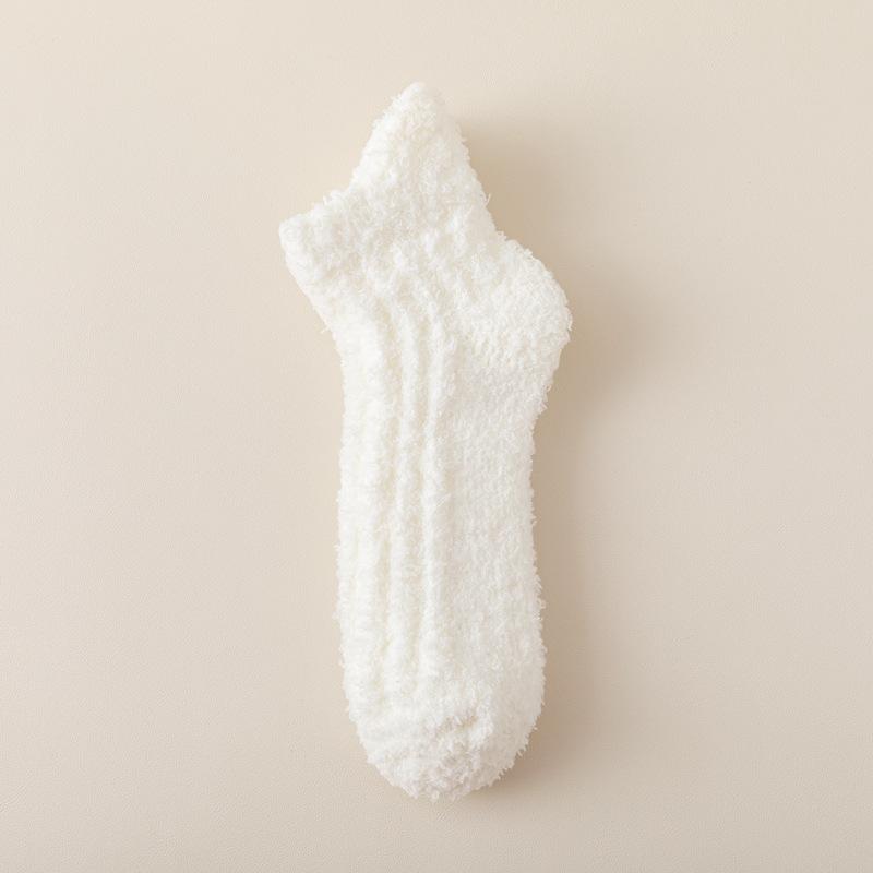 

Coral Fleece Socks Women S Coffee Color Vertical Pattern Ear-Lifting Short Tube Women S Socks Winter Fleece Thickened Sleep Socks One size fits all белый