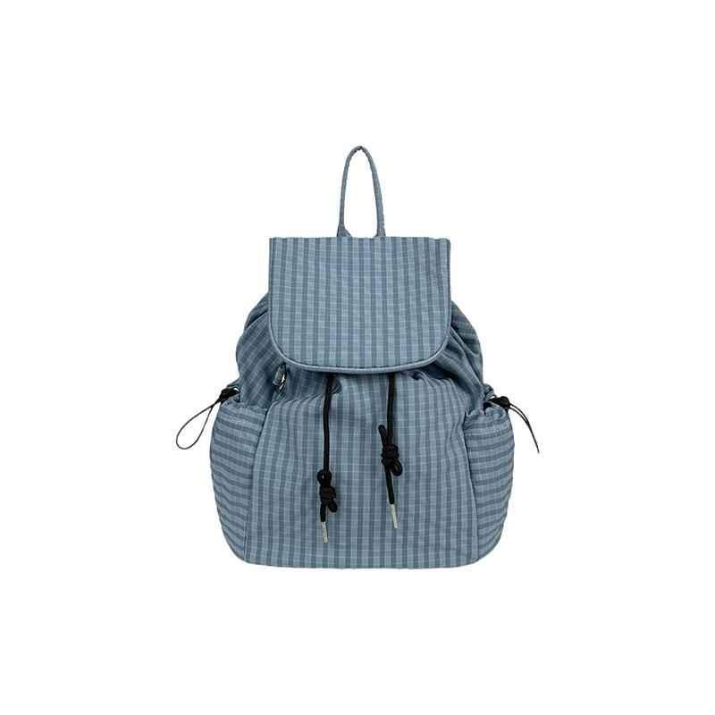 Korean street light nylon backpack bag women 2025 atmosphere plaid backpack casual commuter shoulder bag
