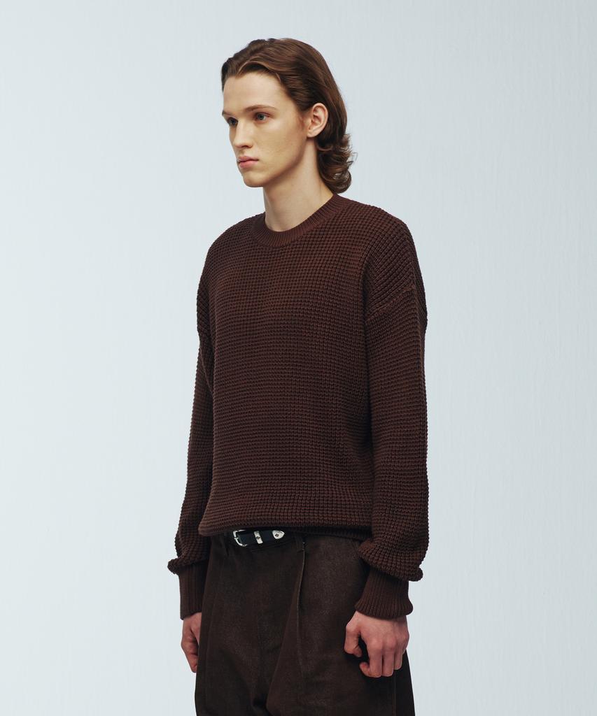 KNITTED Heavy Waffle Round Knit Brown