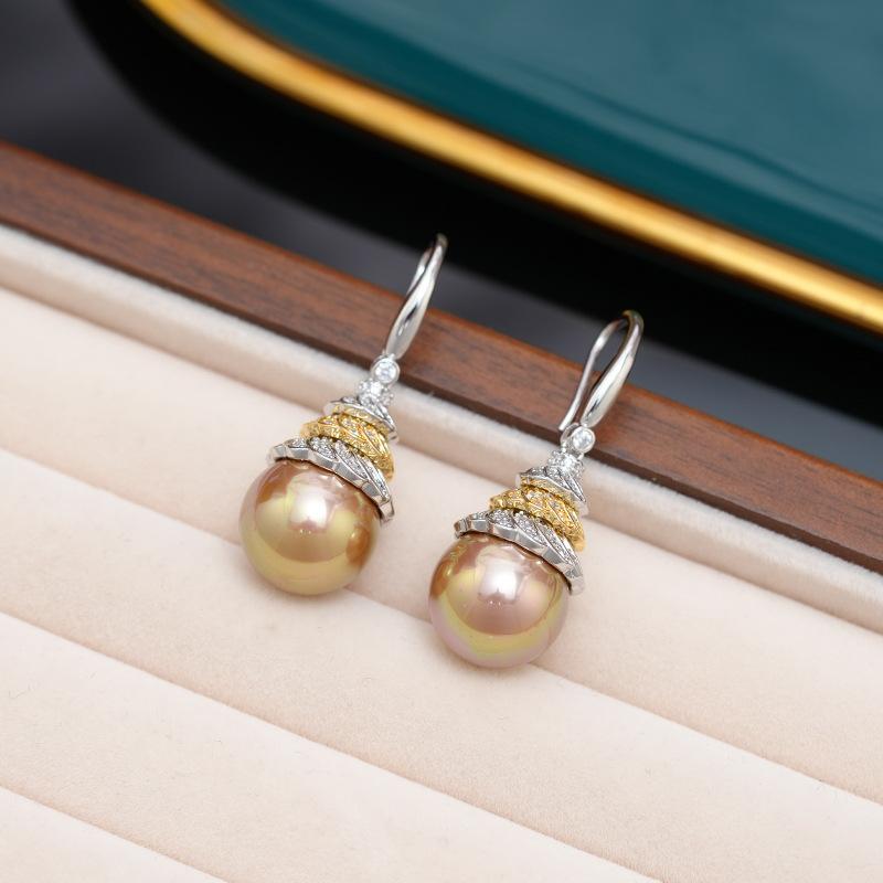 Cross-Border Champagne Gold Pearl Earrings Korean Version Of High-End Light Luxury Earrings Women'S Long Temperament Socialite Pearl Earrings