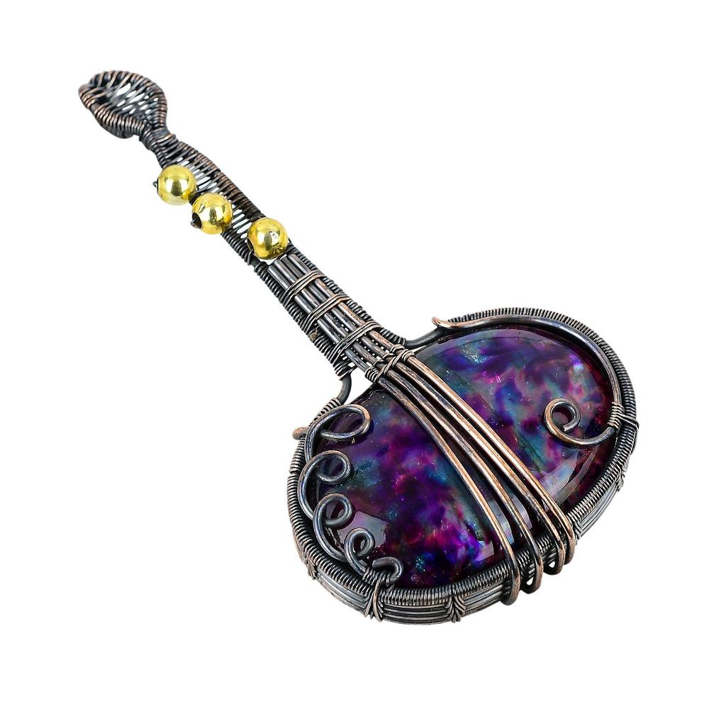 Multi Fire Labradorite Pendant Gemstone Jewelry, 999 Copper Wire Wrapped Pendant, Gift For Women Handmade Pendant