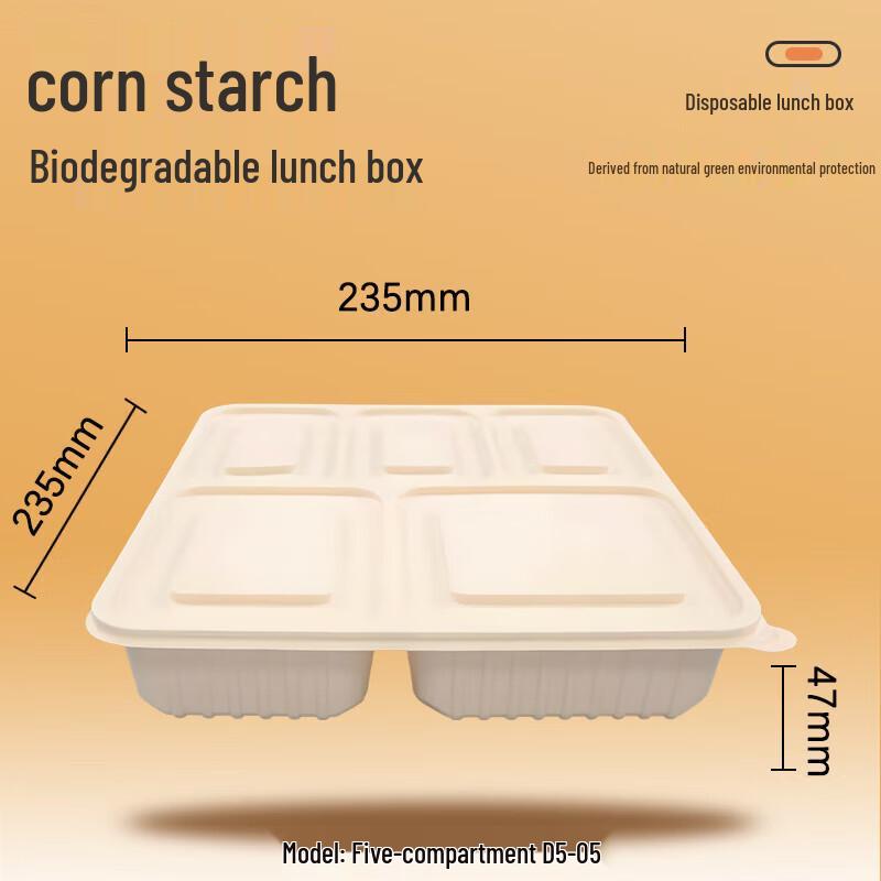 Wangdaxia 1500ML 5-Compartment Corn Starch Meal Box