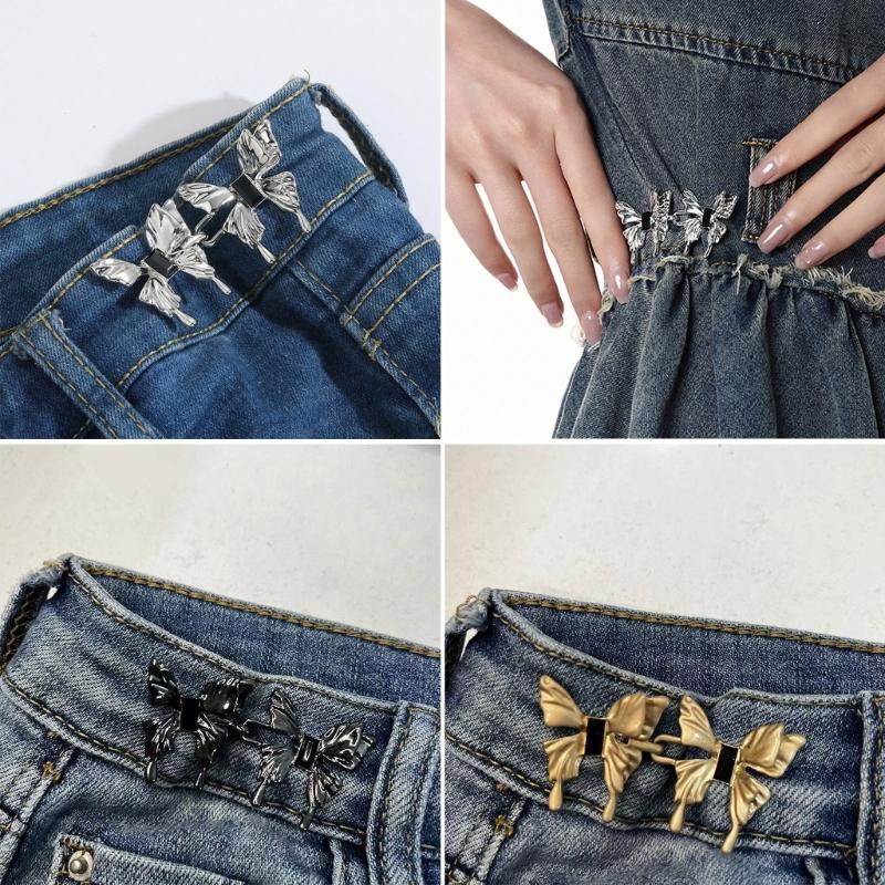2pcs Nail-free Waist Buckle Butterfly Waist Closing Artifact Adjustable Snap Button Detachable Clothing Pant Jean Sewing