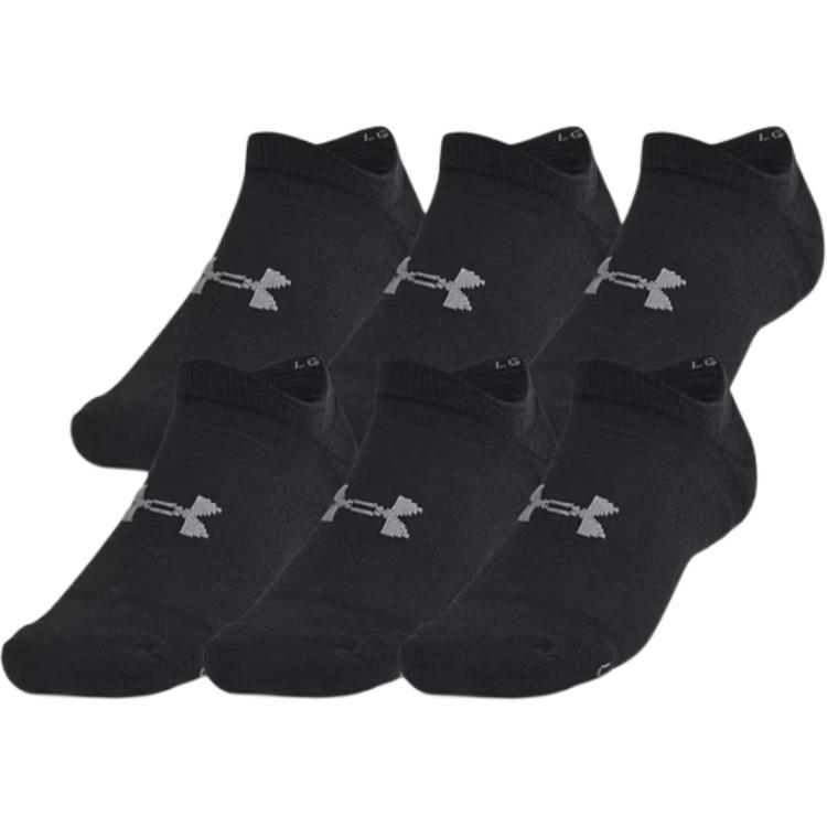 Under Armour Essential Cushion Ankle Socks Unisex 6 Pack Black 1387057-001 M7-8.5/W6-10