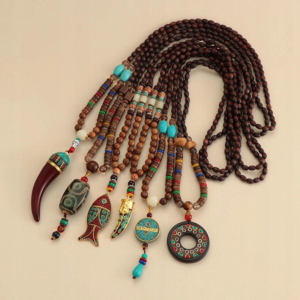 Wooden Necklace Nepal Buddhist Mala Amulet Beads Handmade
