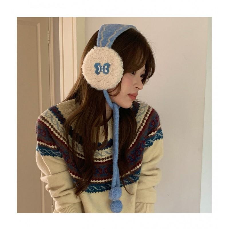 Womens Plush Knit Ear Warmers With Tie Red Winter Fuzzy Earmuffs Cold Weather Christmas New