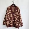 Autumn and Winter New Loose Casual Leopard Print Single Breasted Long Sleeved V-neck Knitted Sweater Jacket 3539 KTB