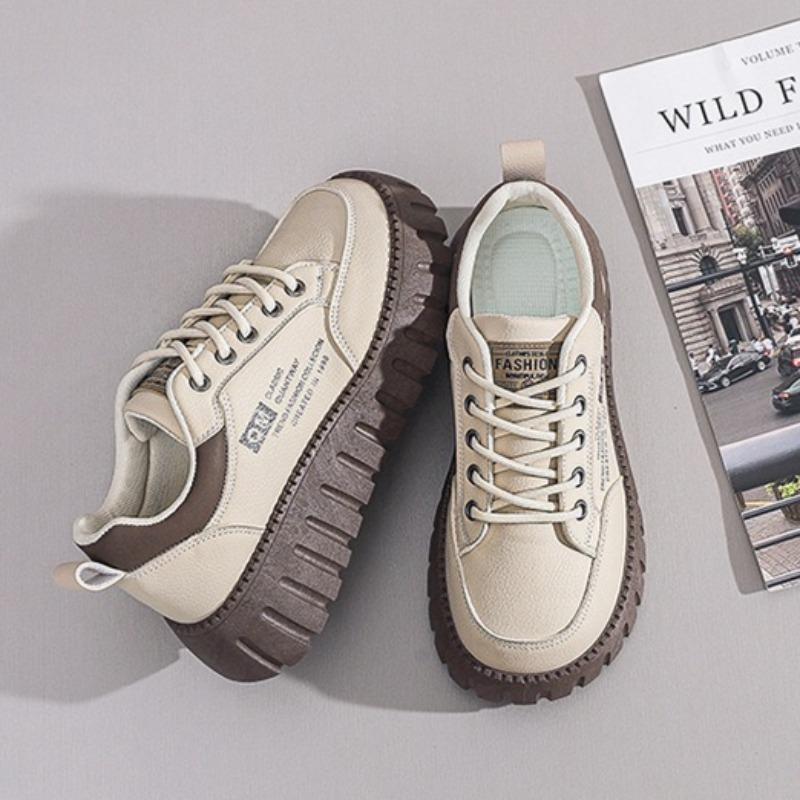 Fashion Women Shoes Fashion Sneakers High Quality Leather Casual Shoe Lace Up Vulcanize Shoes for Women Height Increasing Platform Shoes