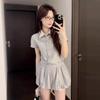 Summer New Korean College Style Striped Shirt Skirt Bud Skirt Design Small Girls Waist A-shaped Skirt