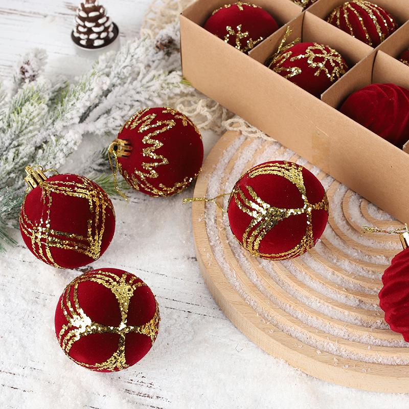 Flocked Christmas Tree Ornament Set: Colorful Hanging Balls in Gift Box