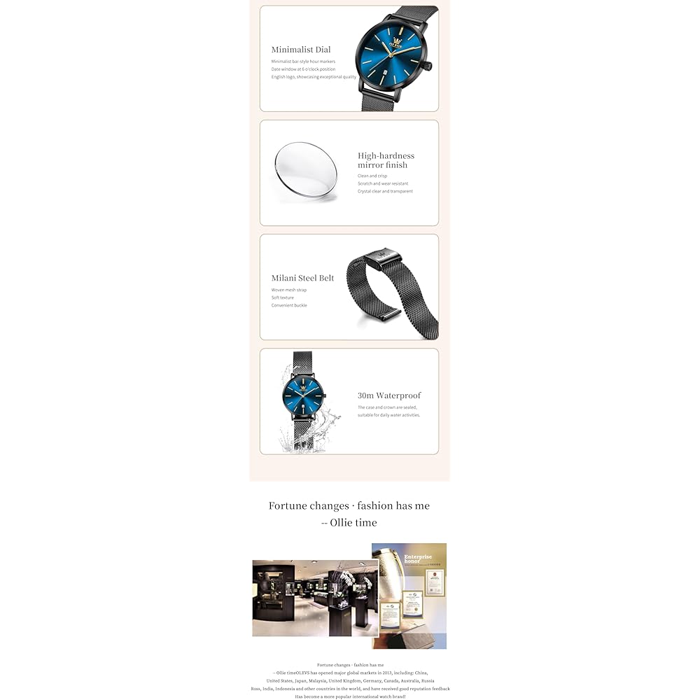 OLEVS Women's Minimalist Casual Watch Leather Band Waterproof Analog Quartz with Date Calendar Black Blue Mesh Strap