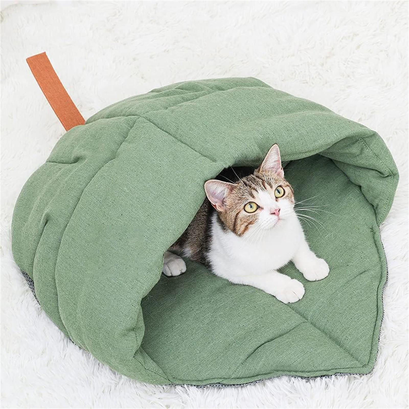 

Sleeping Bag, Linen Fabric Bed Cave Pet Cover Hide Hood Cave Comfortable Soft Washable With Non Bottom Suitable For Indoor Puppies And Kittens One Size светло-зеленый