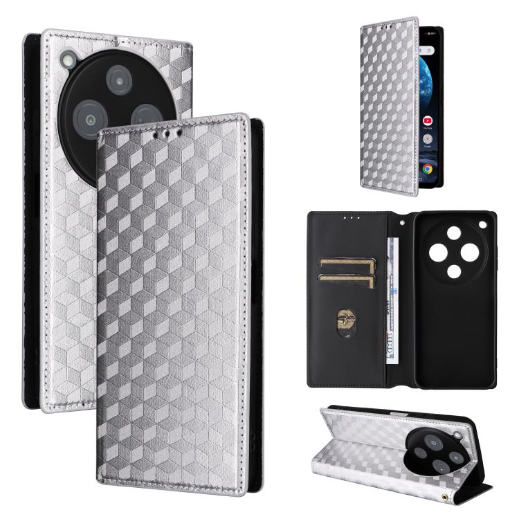 Cubic Grid Texture Flip Leather Phone Case