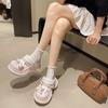 New 2025 pearl muffin bottom summer chain hole shoes versatile women wear fashion thick sole cool slippers Internet celebrity