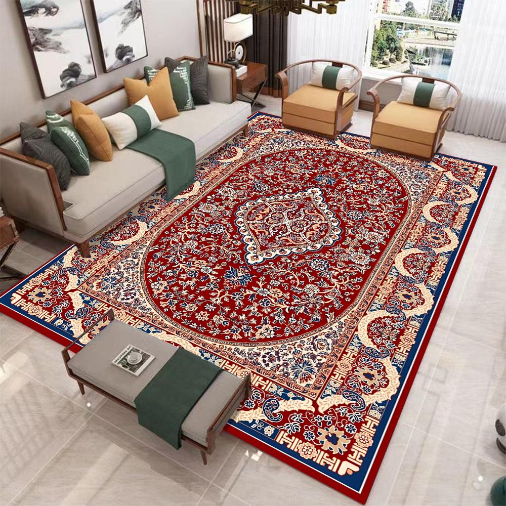 Red Blue Boho Chic Carpet for Living Room Bedroom Decor Antique Inspired Area Rug NonSlip Floor Mat Artistic Vintage Home Accent
