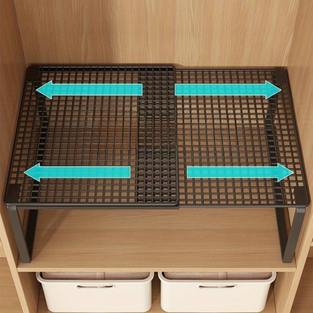 Heavy-Duty Carbon Steel Expandable Closet Shelf - Small Black - Adjustable Height Vertical Storage Rack with Telescopic Design, Space-Saving Organizer
