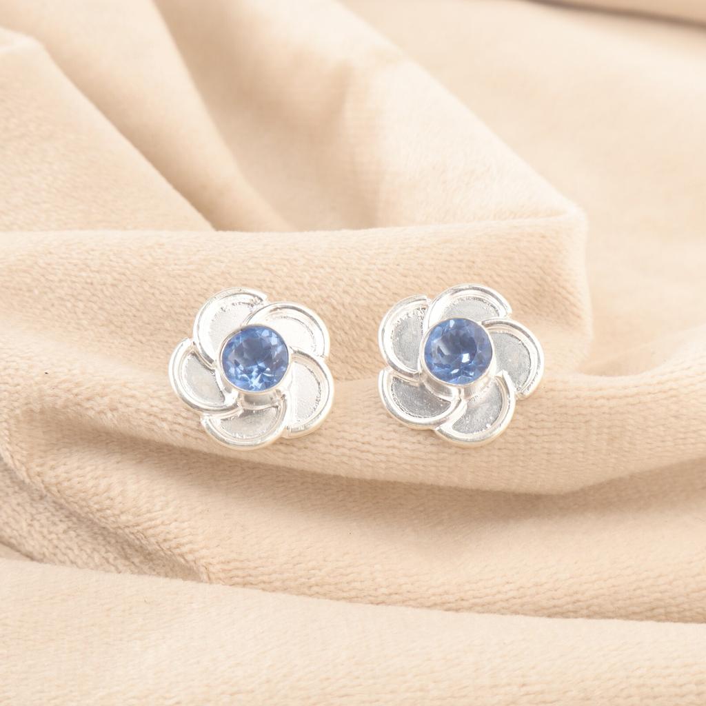 Tanzanite Gemstone Boho Stud Post Wife Gift Earrings Jewelry 925 Sterling Silver EE-157-4